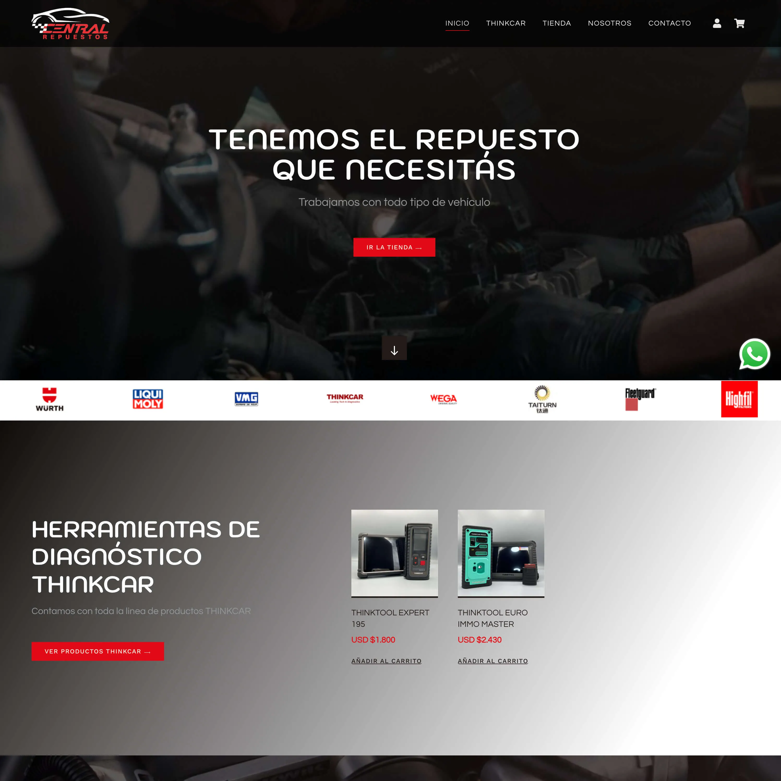 Sitio web de Central Repuestos con productos y categorías